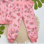 Inverno 2025 - Conj. Jaqueta Bomber Ursinha Floral e Calça em Moletom - Tricot Vermelho