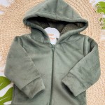 Inverno 2025 - Jaqueta em Plush Canelado com Capuz Irmão Maior - Verde