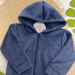 Inverno 2025 - Jaqueta em Plush Canelado com Capuz Irmão Maior - Azul Marinho