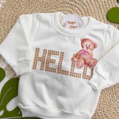 Inverno 2025 - Conj. Blusa "Hello" e Calça Legging - Off White e Pink 