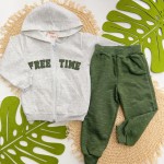 Inverno 2025 - Conj. Jaqueta Free Time e Calça em Moletom - Mescla e Verde