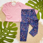 Inverno 2025 - Conj. Blusa Canelada e Calça Legging Floral - Rosa e Marinho