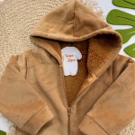 Inverno 2025 - Jaqueta em Plush Canelado com Capuz Irmão Menor - Caramelo