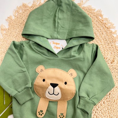 Inverno 2025 - Conj. Casaco com Capuz Urso Fofo e Calça - Verde e Preto