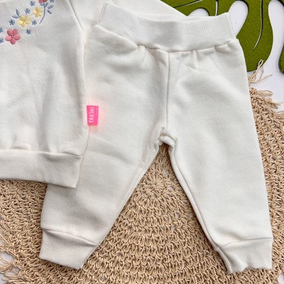 Conj. Blusão Flores Bordadas e Calça - Off White