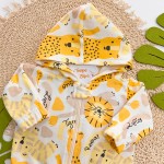 Inverno 2025 - Conj. Jaqueta e Calça de Moletom Leão e Onça - Off White e Laranja