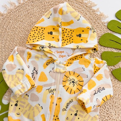 Inverno 2025 - Conj. Jaqueta e Calça de Moletom Leão e Onça - Off White e Laranja