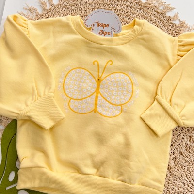 Inverno 2025 - Conj. Blusão Borboleta "A Flor Mais Colorida" e Legging Flores - Amarelo