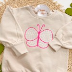 Inverno 2025 - Conj. Blusão Borboleta "A Flor Mais Colorida" e Legging Flores - Areia e Pink