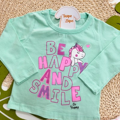 Inverno 2025 - Conj. Blusa Manga Longa "Be Happy and Smile e Legging Unicórnio - Verde