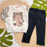 Inverno 2025 - Blusão Oncinha Bebê e Calça Legging - Off White e Preto