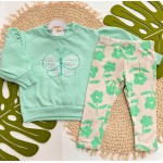 Inverno 2025 - Conj. Blusão Borboleta "A Flor Mais Colorida" e Legging Flores - Verde