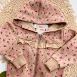 Inverno 2025 - Conj. Jaqueta Floral com Capuz e Calça em Moletom - Areia e Rosa
