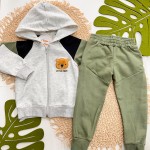 Inverno 2025 - Conj. Jaqueta Little Dude e Calça em Moletom - Preto e Mescla