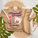 Inverno 2025 - Conj. Blusão Ursinha "Magical" e Calça em Moletom - Marrom Claro