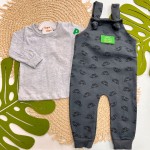 Inverno 2025 - Conj. Blusa Manga Longa Play Car e Jardineira Little Boy - Chumbo