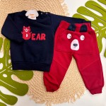 Inverno 2025 - Conj. Blusa Bear e Calça em Moletom - Marinho e Vermelho