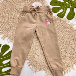 Inverno 2025 - Conj. Jaqueta Floral com Capuz e Calça em Moletom - Areia e Rosa