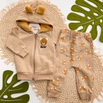 Inverno 2025 - Conj. Jaqueta Bear com Capuz e Calça em Moletom - Areia