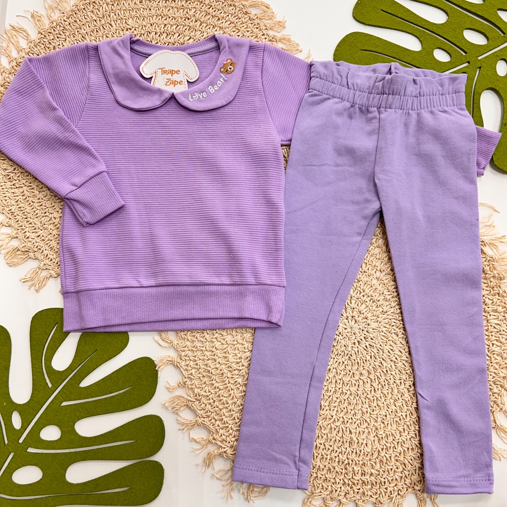  Inverno 2025 - Conj. Blusa Gola Love Bear e Legging - Lilás
