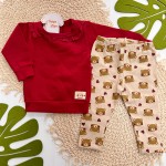  Inverno 2025 - Conj. Blusa com Gola em Lese e Legging Baby Bear -Vermelho