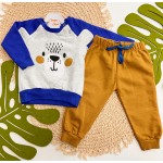 Inverno 2025 - Conj. Blusão Urso Fofo e Calça em Moletom - Azul e Ferrugem