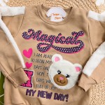 Inverno 2025 - Conj. Blusão Ursinha "Magical" e Calça em Moletom - Marrom Claro