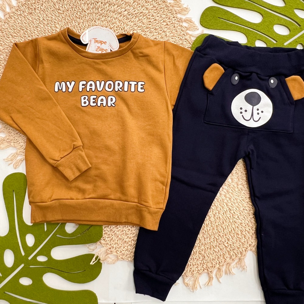 Inverno 2025 - Conj. Casaco "My Favorite Bear" e Calça em Moletom - Ferrugem