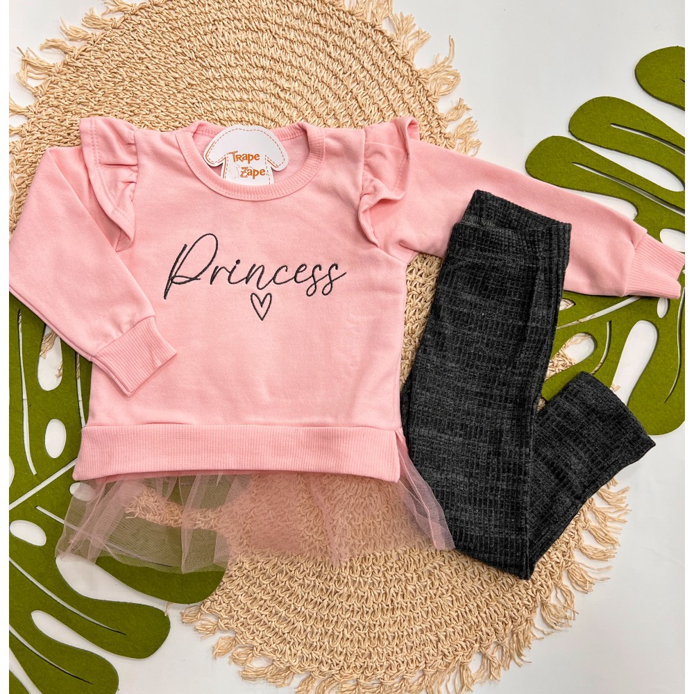 Inverno 2025 - Conj. Blusa Princess com Babado e Calça - Rosa
