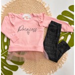 Inverno 2025 - Conj. Blusa Princess com Babado e Calça - Rosa