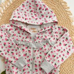 Inverno 2025 - Conj. Jaqueta Floral com Capuz e Calça em Moletom - Mescla e Rosa
