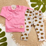 Inverno 2025 - Conj. Blusa com Gola em Lese e Legging Baby Bear - Rosa
