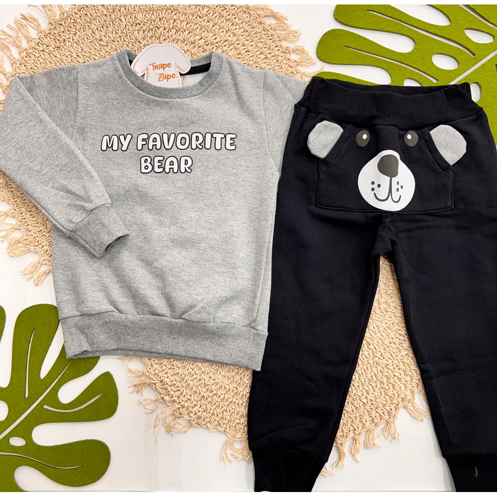 Inverno 2025 - Conj. Casaco "My Favorite Bear" e Calça em Moletom - Mescla