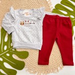 Inverno 2025 - Conj. Blusão Poá com Bichinhos e Legging - Mescla e Bordô