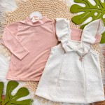 Inverno 2025 - Conj. Blusa Gola Alta e Salopete Laço - Rose e Areia