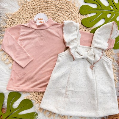 Inverno 2025 - Conj. Blusa Gola Alta e Salopete Laço - Rose e Areia