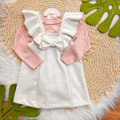 Inverno 2025 - Conj. Blusa Gola Alta e Salopete Laço - Rose e Areia