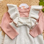 Inverno 2025 - Conj. Blusa Gola Alta e Salopete Laço - Rose e Areia