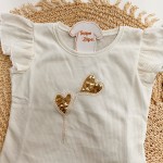 Inverno 2025 - Conj. Blusa Canelada Corações e Short Saia - Rose e Off White
