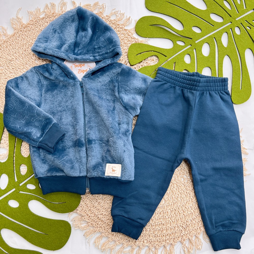 Inverno 2025 - Conj. Jaqueta Pelinho Dinos e Calça em Moletom - Azul