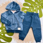 Inverno 2025 - Conj. Jaqueta Pelinho Dinos e Calça em Moletom - Azul