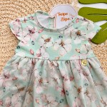 Inverno 2025 - Conj. Body Floral  e Short em Linho - Verde