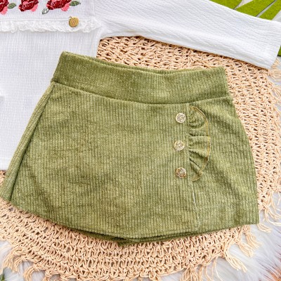 Inverno 2025 - Conj. Blusa Flores Bordada e Short-Saia - Off White e Verde