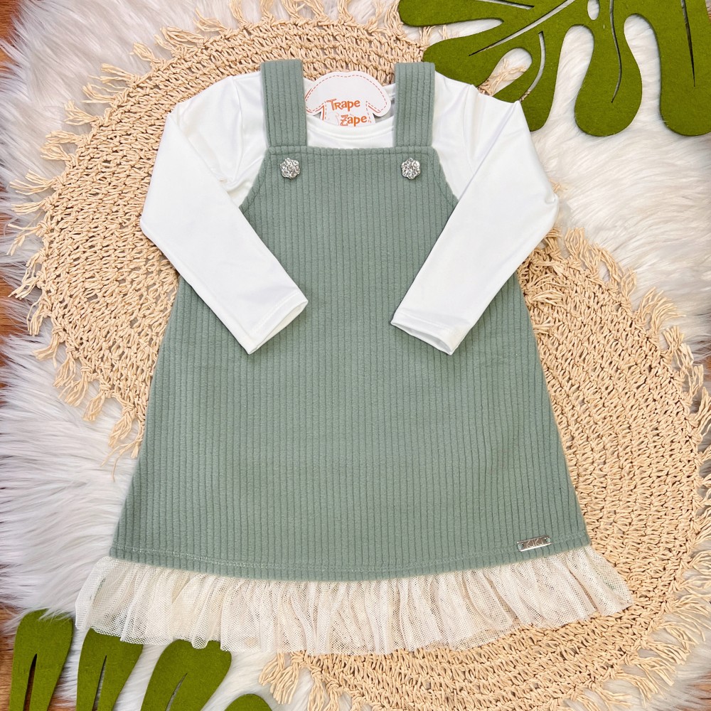 Inverno 2025 - Salopete/ Vestido Soft canelado verde com blusa térmica off