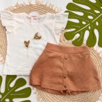 Inverno 2025 - Conj. Blusa Canelada Corações e Short Saia - Rose e Off White
