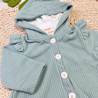 Inverno 2025 - Conjunto sobretudo soft verde canelado com calça estampada