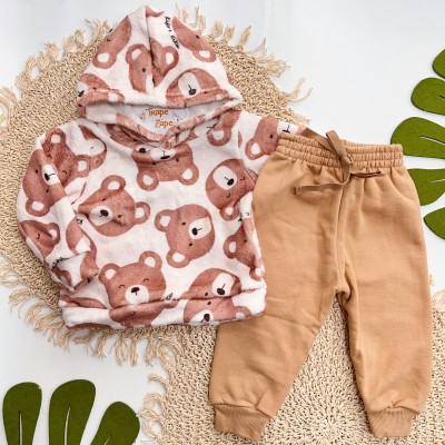 INVERNO 2025 - Conj. Ursinhos Casaco com capuz em Plush e Calça Moletom Caramelo 