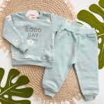 Inverno 2025 - Conj. Blusão "Good Day" Flores e Calça em Moletom - Verde