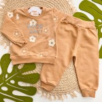 Inverno 2025 - Conj. Blusão "Good Day" Flores e Calça em Moletom - Bege