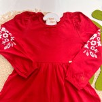 Inverno 2025 - Vestido Manga Longa Flores - Vermelho